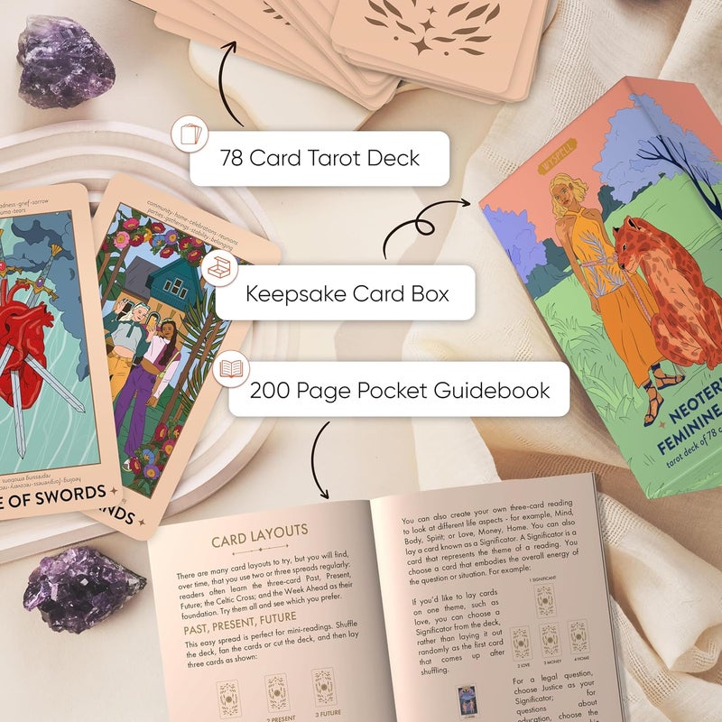 Wyspell Feminine Tarot Card Deck – Borderless Tarot Cards with with Meanings on Them - Guide Book for Beginners – Beginner Playing Cards Set - Image 3